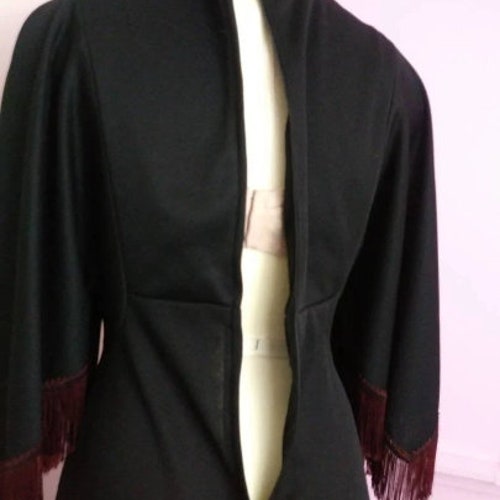 Vintage Wide Leg 1970s Black Fringe Jumpsuit Palazzo One shops Piece
