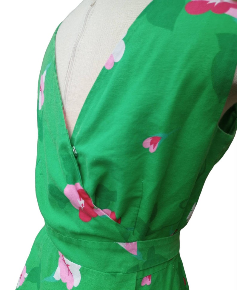 Vintage 1970s Green and Pink Floral Wrap Dress by Malia Honolulu image 4