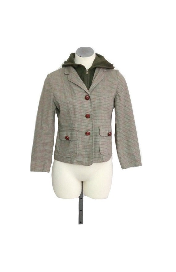90s Green Plaid Hooded Blazer by Sag 