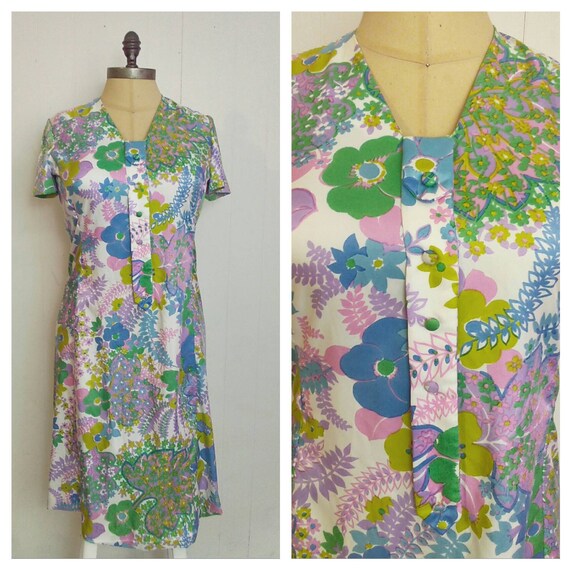 Vintage 60s Women's Floral Print Mod Dress | Retro