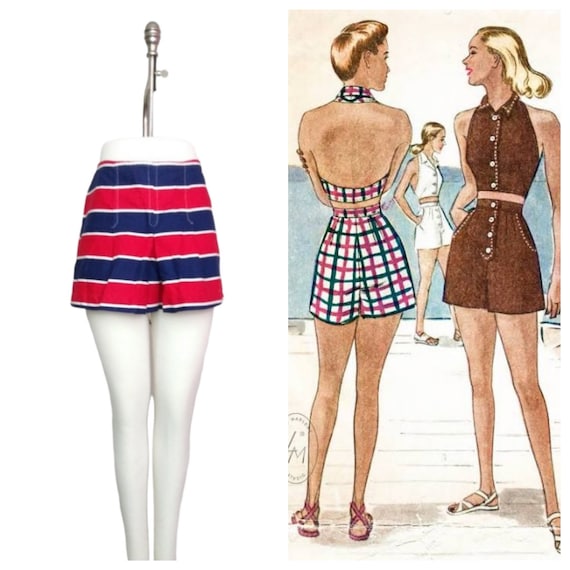 Incredible 1950s Striped High Waist Short Shorts … - image 1
