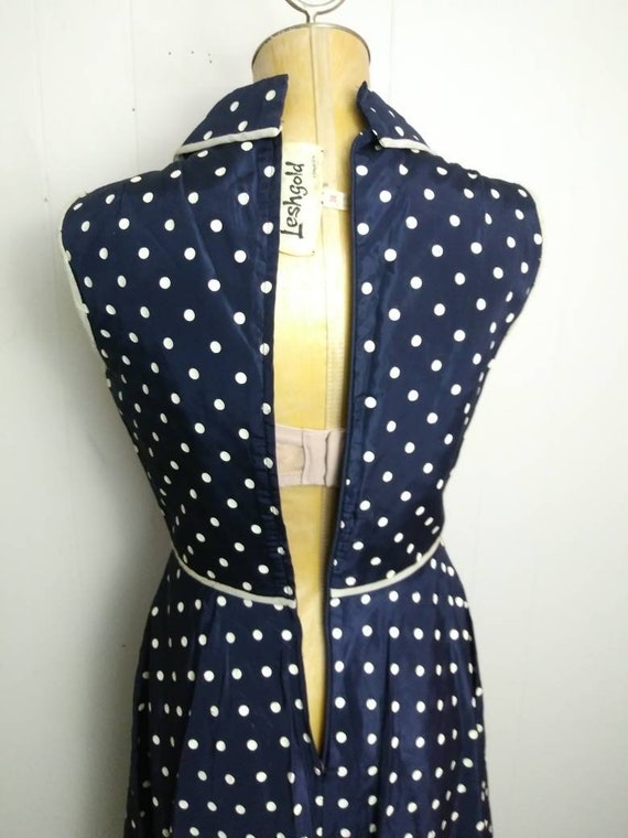 Vintage 1950s Navy Polka Dot Pinup Lucy Dress Roc… - image 4