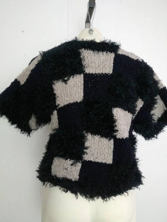 Vintage 90s Side Effects Shaggy Checked Sweater - image 4