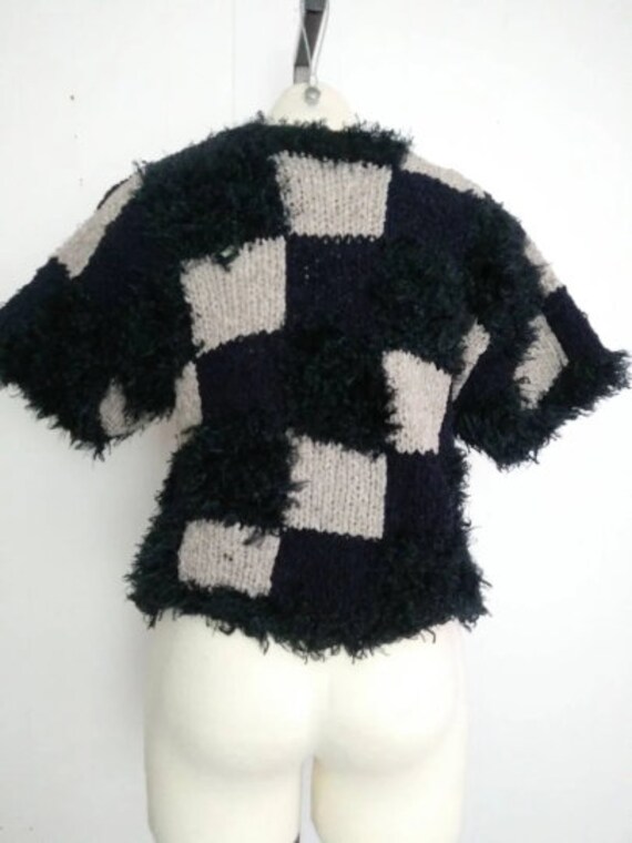 Vintage 90s Side Effects Shaggy Checked Sweater - image 3