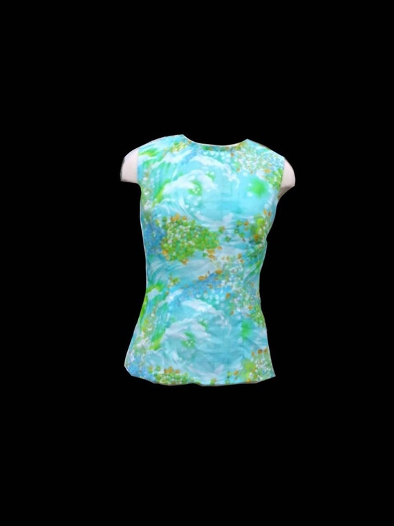 Vintage Mod 1960s Floral Print Sleeveless Top Blou