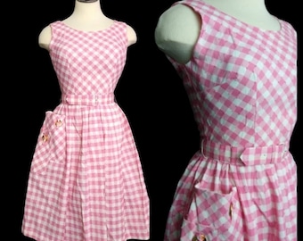 NEW WITH TAGS!! Women's 1950s Deadstock | Pink and White Gingham Check | Sleeveless Pinup Dress | Rockabilly Pinup Girl Clothing