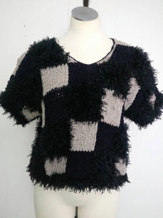 Vintage 90s Side Effects Shaggy Checked Sweater - image 2