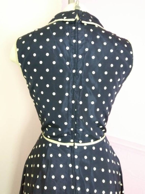 Vintage 1950s Navy Polka Dot Pinup Lucy Dress Roc… - image 7