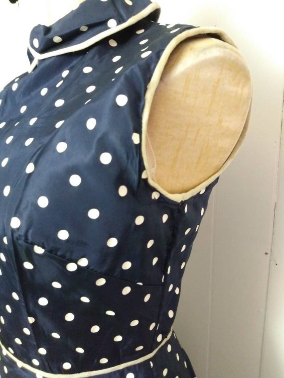 Vintage 1950s Navy Polka Dot Pinup Lucy Dress Roc… - image 3