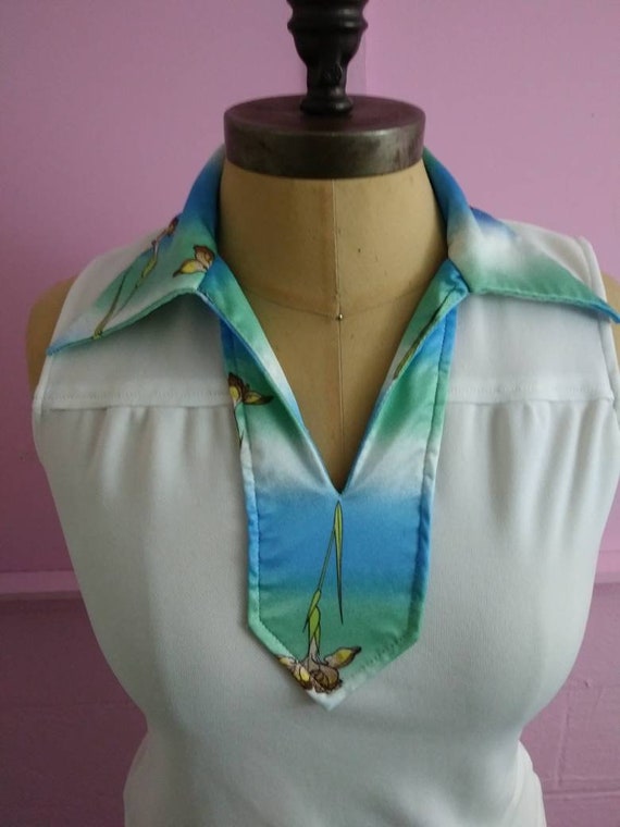 1970s Floral Butterfly Collar Top Boho Hippie Sle… - image 3