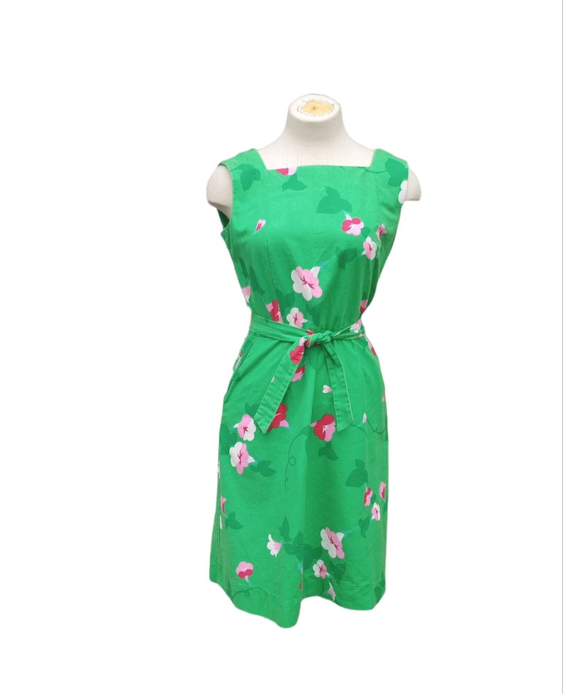 Vintage 1970s Green and Pink Floral Wrap Dress by Malia Honolulu image 2