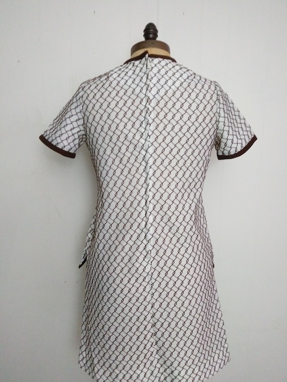 Vintage Plus Size Mod 1960s Brown and White Print… - image 7