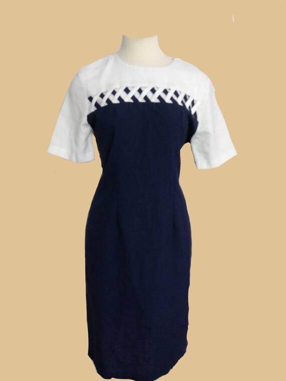 Vintage 80s SHELLY MICHAELS Color Block Navy and Whit… - Gem