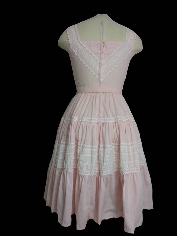 Vintage 1950s Pink Dress Full Skirt Cotton Dress … - image 3