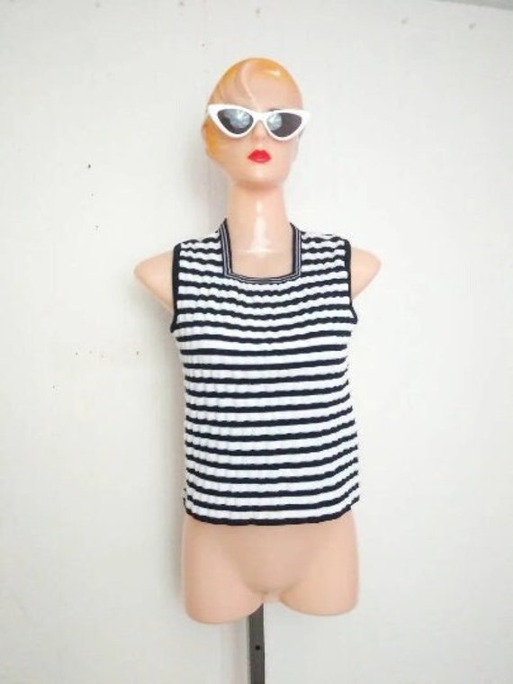 Vintage 70s Navy and White Striped Tank Top - image 1