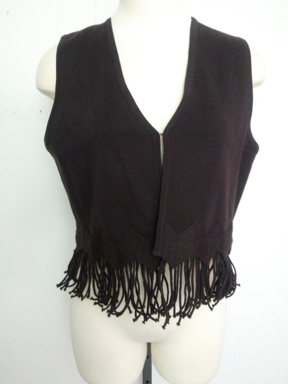 Vintage Maggy London Dark Brown Vest With Fringe … - image 3