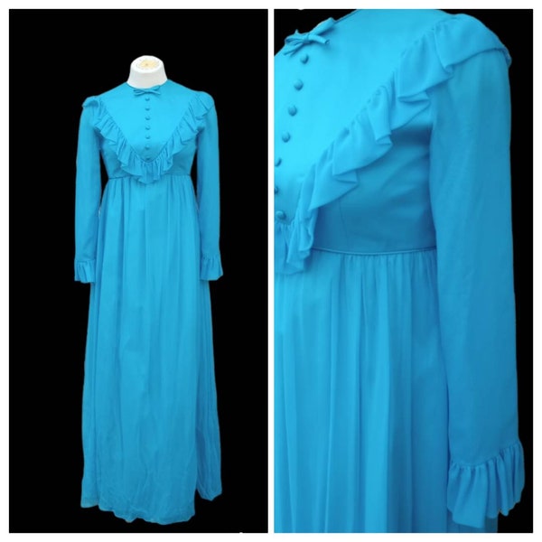 1970s Gunne Sax Style by LORRIE DEB Turquoise Victorian Ruffled Maxi Party Dress 70s Boho Hippie Special Occasion Cottage Core Prom Size 7/8