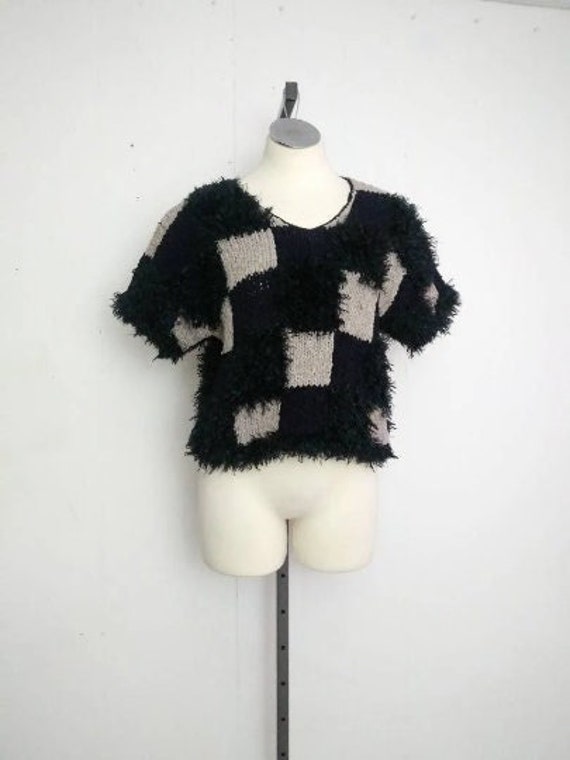 Vintage 90s Side Effects Shaggy Checked Sweater - image 1