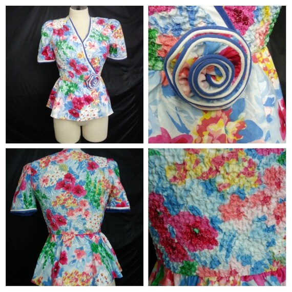 1980s Act 1 Petites | Floral Print Peplum Bubble J