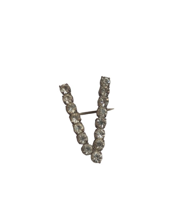Vintage WW11 Victory Pin, V for Victory Rhineston… - image 2