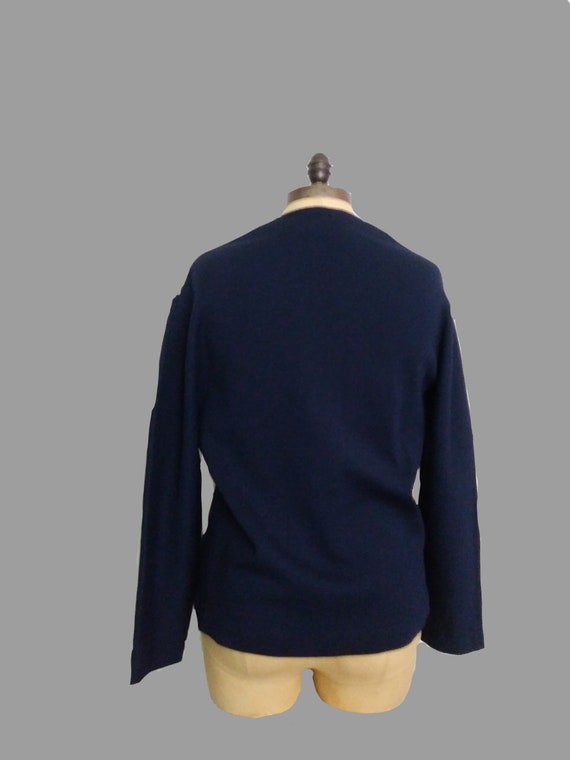 1960s Mens Mod Wool Navy and White Color Block Be… - image 3