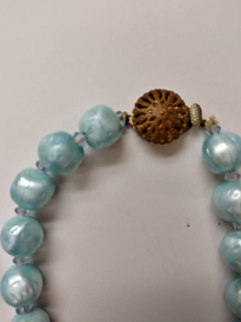 Mad Men Costume Jewelry 60s Baby Blue Faux Pearls Necklace and Earring Set| Mod Jewely Set Pretend Pearls