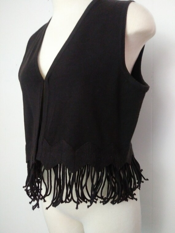 Vintage Maggy London Dark Brown Vest With Fringe … - image 5