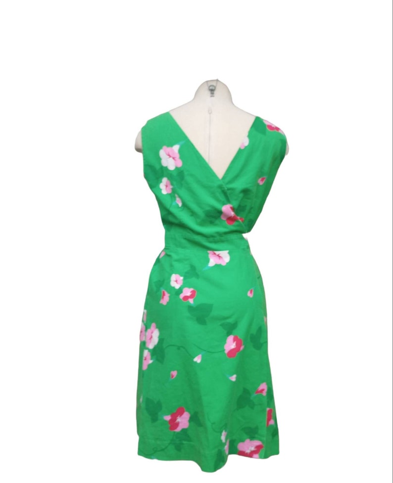 Vintage 1970s Green and Pink Floral Wrap Dress by Malia Honolulu image 3