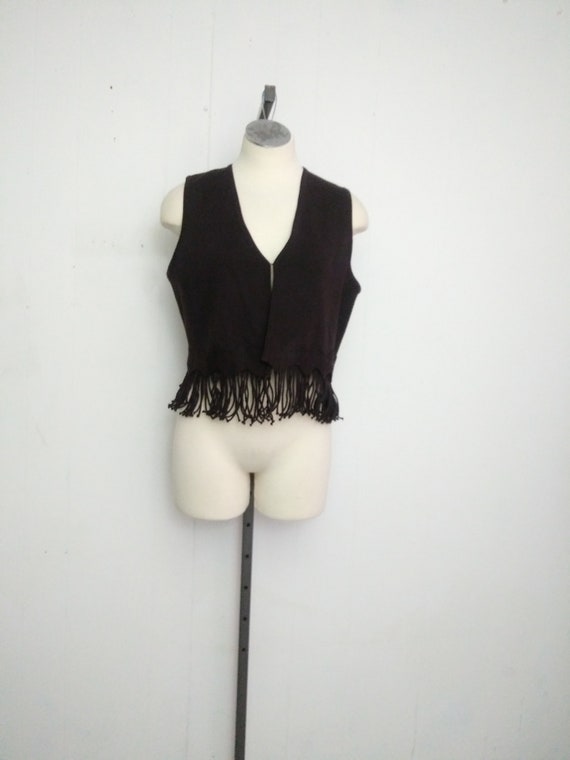 Vintage Maggy London Dark Brown Vest With Fringe … - image 1