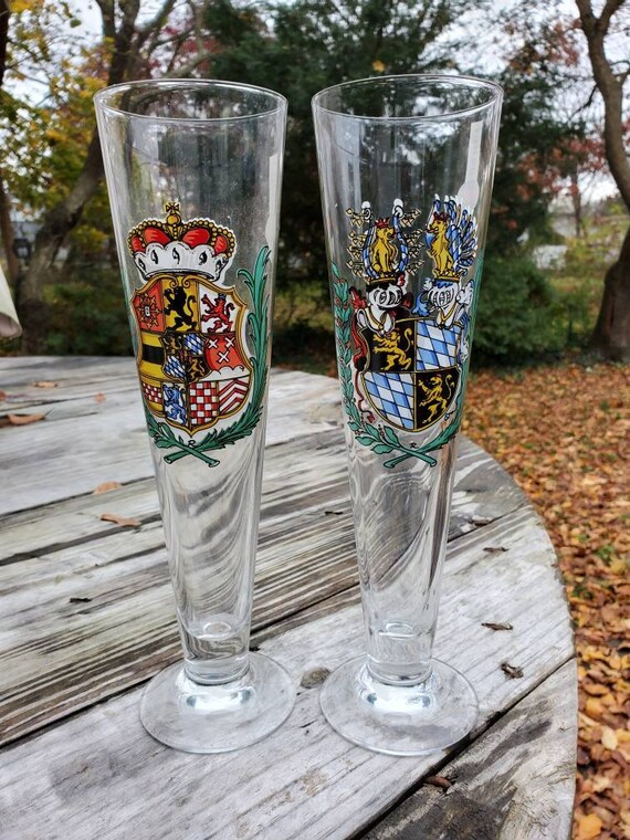 Domex Painted Bavarian Crest Pilsner Glasses. Set of 2