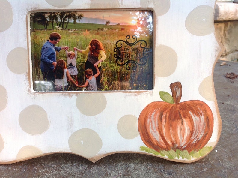 Pumpkin Frame, polka dot pumpkin frame, hand painted pumpkin frame image 3