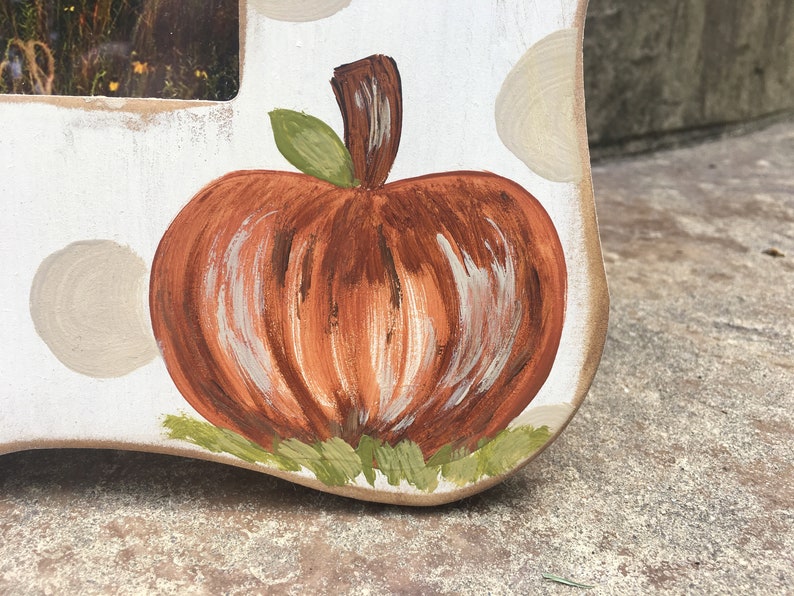 Pumpkin Frame, polka dot pumpkin frame, hand painted pumpkin frame image 2