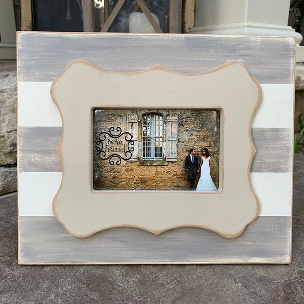 Double layer gray striped wood painted frame