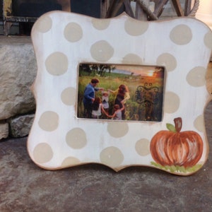 Pumpkin Frame, polka dot pumpkin frame, hand painted pumpkin frame image 1