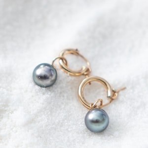 Tahitian Pearl Drop Hoop Earrings