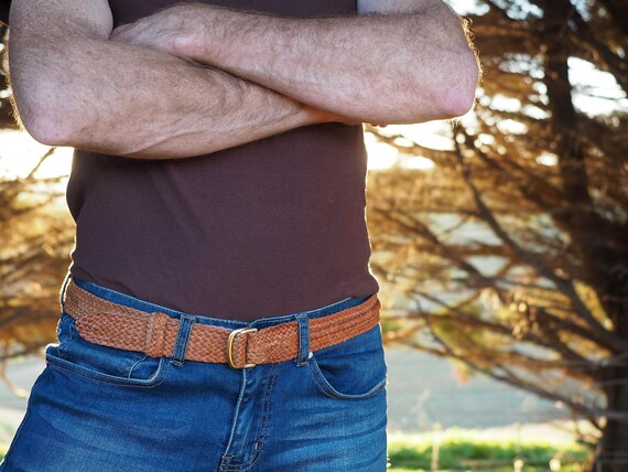 Natural Kangaroo Leather Plaited Belt With Brass D Rings Etsy Hong Kong