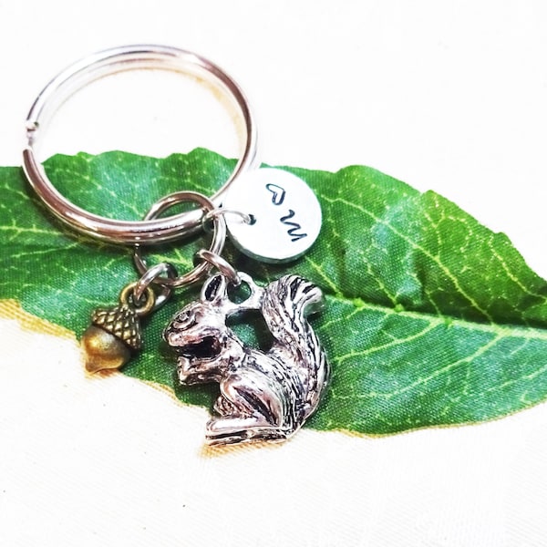 3D SQUIRREL ACORN KEYCHAIN personalized with initial charm - keychain, purse charm or zipper pull -see all pix