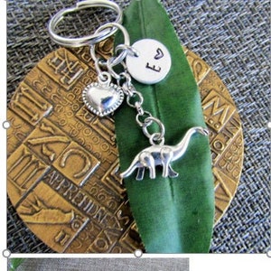 DINOSAUR & HEART KEYCHAIN personalized with initial charm - choose your dinosaur - double sided small dino zipper pull - see all photos