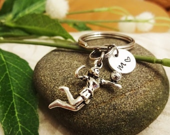 3D VOLLEYBALLBALL keychain with PAW mascot personalized w initial or number charm volleyball keychain zipper pull or purse charm