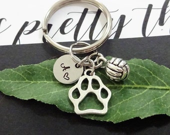 3D VOLLEYBALLBALL keychain with PAW mascot personalized w initial or number charm volleyball keychain zipper pull or purse charm