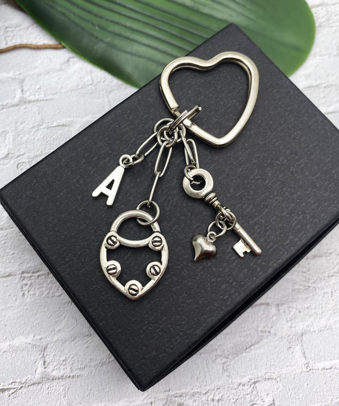 LOCK & KEY KEYCHAIN Lock and Key Charms With a Heart and Personalized