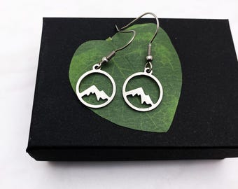 Stainless steel MOUNTAINS EARRINGS on stainless steel hooks or posts - non tarnish hypoallergenic earrings - 5/8" cutout mountains