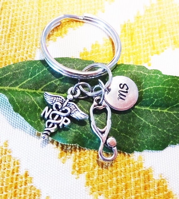 NP STETHOSCOPE KEYCHAIN w initial charm nurse practitioner Etsy