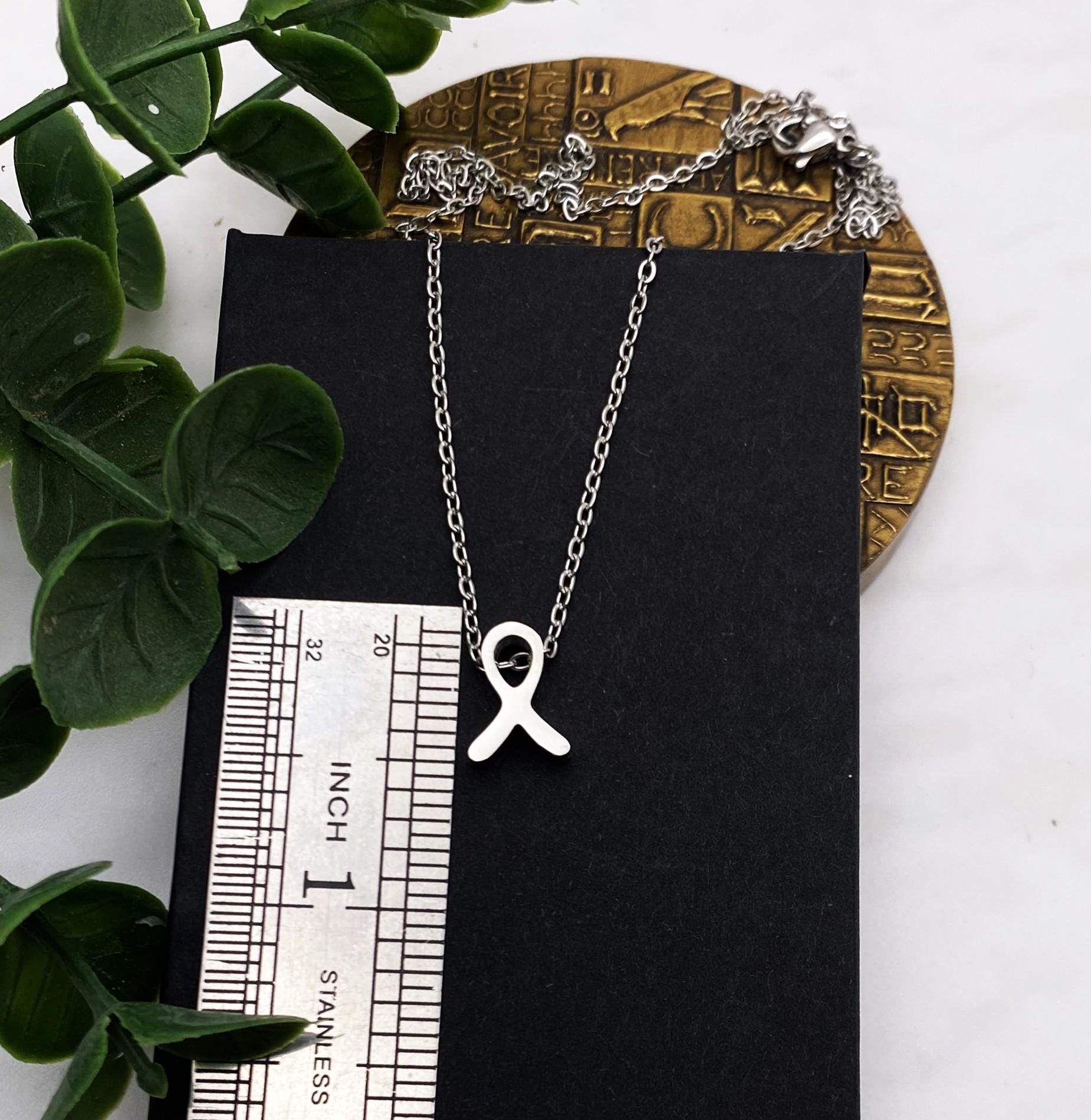 Small Stainless Steel RIBBON NECKLACE - Cancer Awareness - Stainless ...