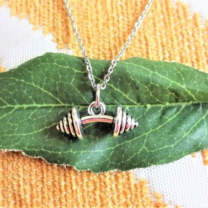 BARBELL NECKLACE in silver tone -dumbbell, weights exercise necklace on a stainless steel chain