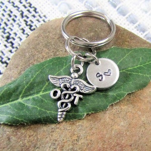 OT or OTA KEYCHAIN personalized with an initial charm - occupational therapist assistant or occupational therapist - gift graduate