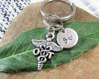 OT or OTA KEYCHAIN personalized with an initial charm - occupational therapist assistant or occupational therapist - gift graduate