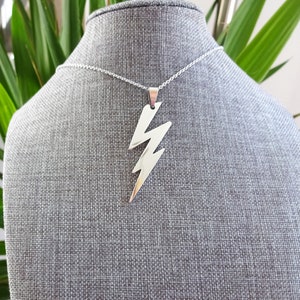 STAINLESS STEEL large LIGHTNING bolt necklace on a stainless steel chain - non tarnish 2 inch bolt hypoallergenic necklace