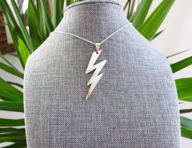STAINLESS STEEL Large LIGHTNING Bolt Necklace on a Stainless Etsy