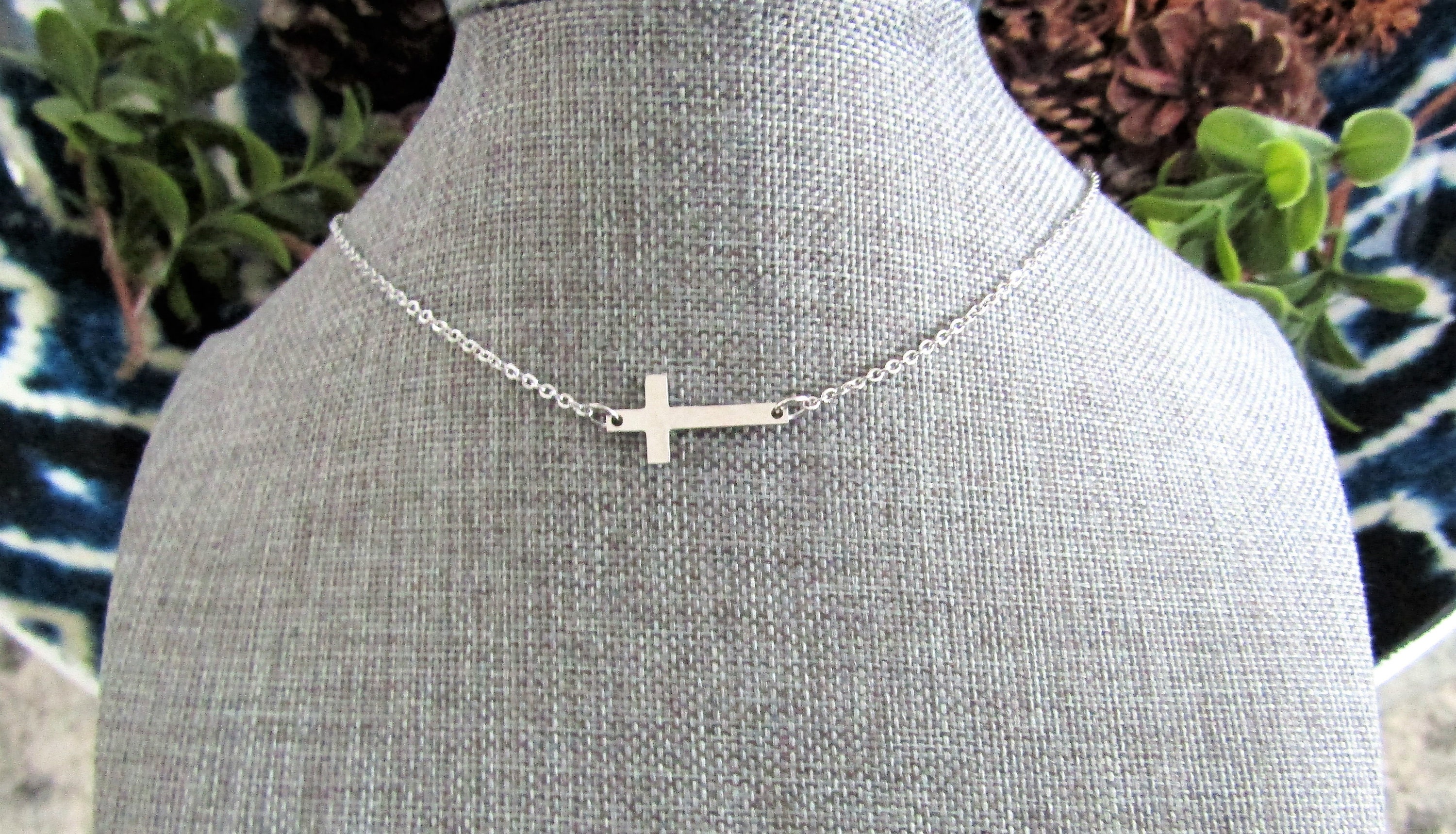 STAINLESS STEEL Sideways CROSS Necklace on a Stainless Steel - Etsy